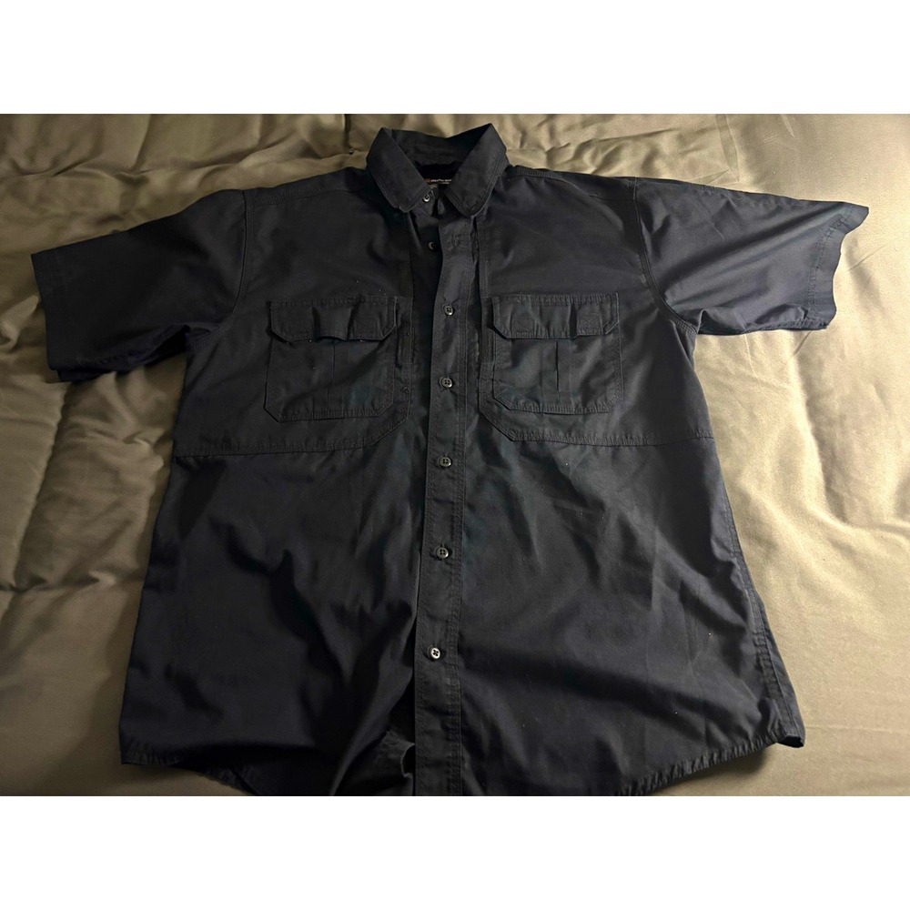 5.11 Tactical Mens Large TDU Shirt Black Ripstop Short Sleeve Utility Work shirt